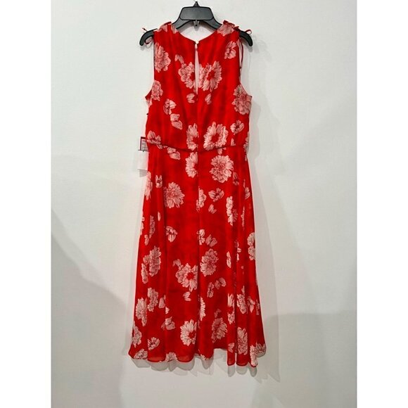 New Vince Camuto Size 6 Floral Print Tie Shoulder Chiffon Dress Red - Picture 12 of 15